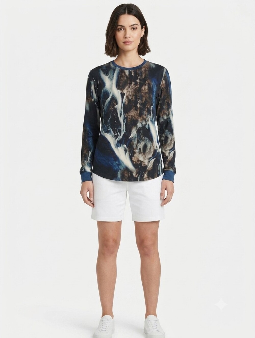 Women's Abstract Print Crewneck Sweater - Blue Up To Size 3XL